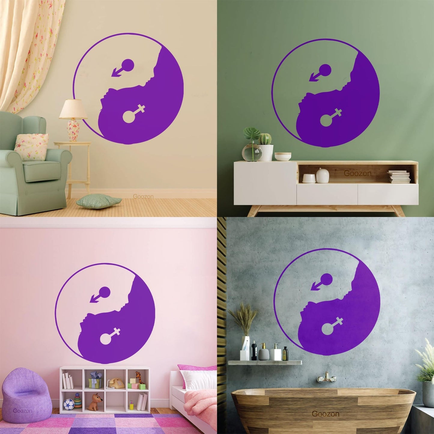 Yin Yan Buddhism Woman Man Face Symbol Wall Stickers Store Decoration