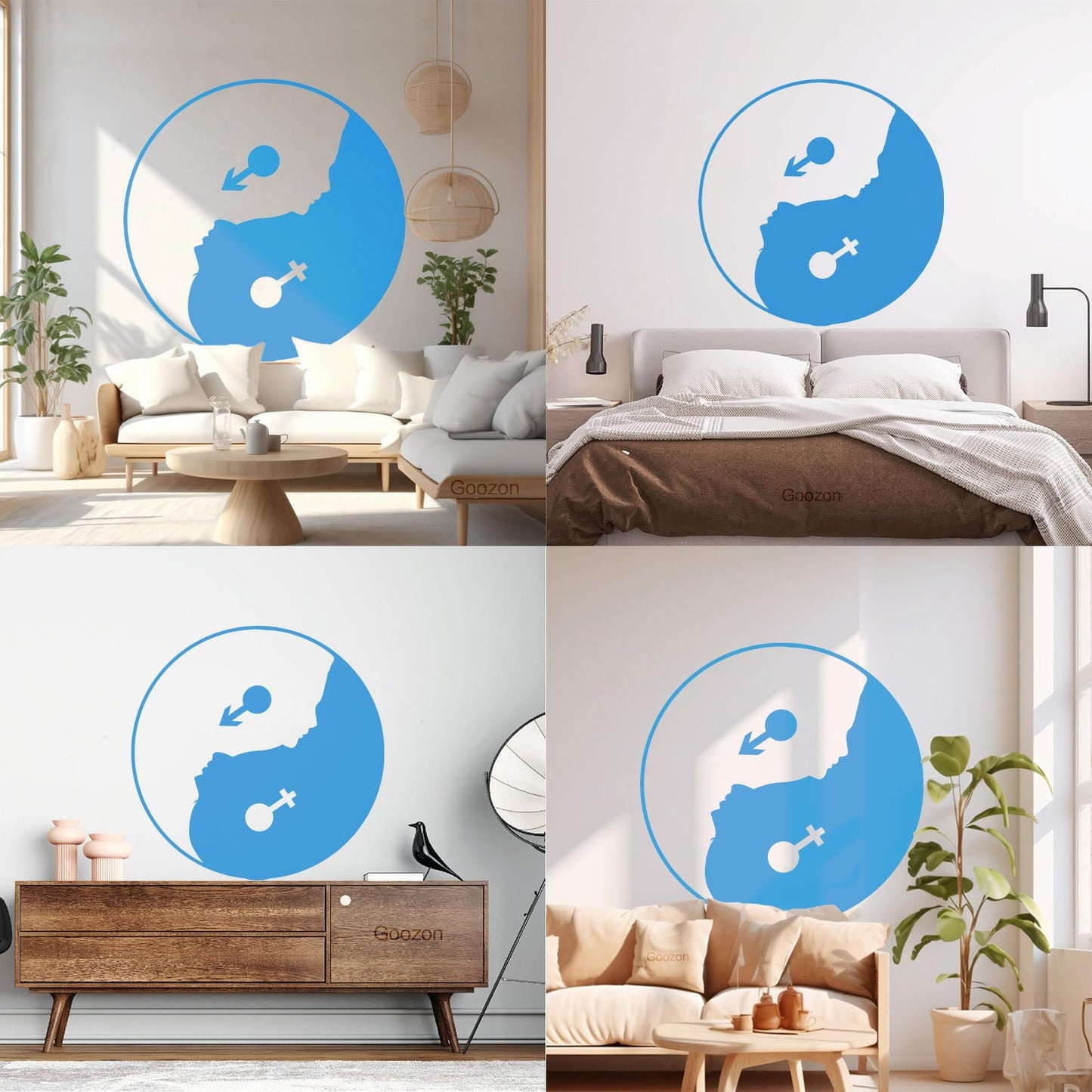 Yin Yan Buddhism Woman Man Face Symbol Wall Stickers Store Decoration