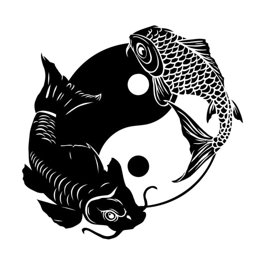 Fine Carving Decals Zen Couple Fishes Yin Yang Asian Symbol Multiple Size Options