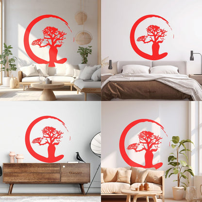 Vinyl Wall Stickers Zen Tree Meditation Enso Circle Buddhism Car Body Decoration