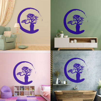 Vinyl Wall Stickers Zen Tree Meditation Enso Circle Buddhism Car Body Decoration