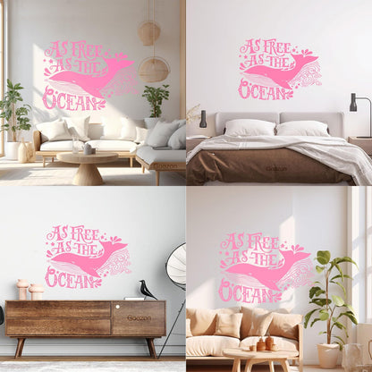 Vinyl Wall Stickers Ocean Quote Whale As Free As Ocean Home Easy Installation