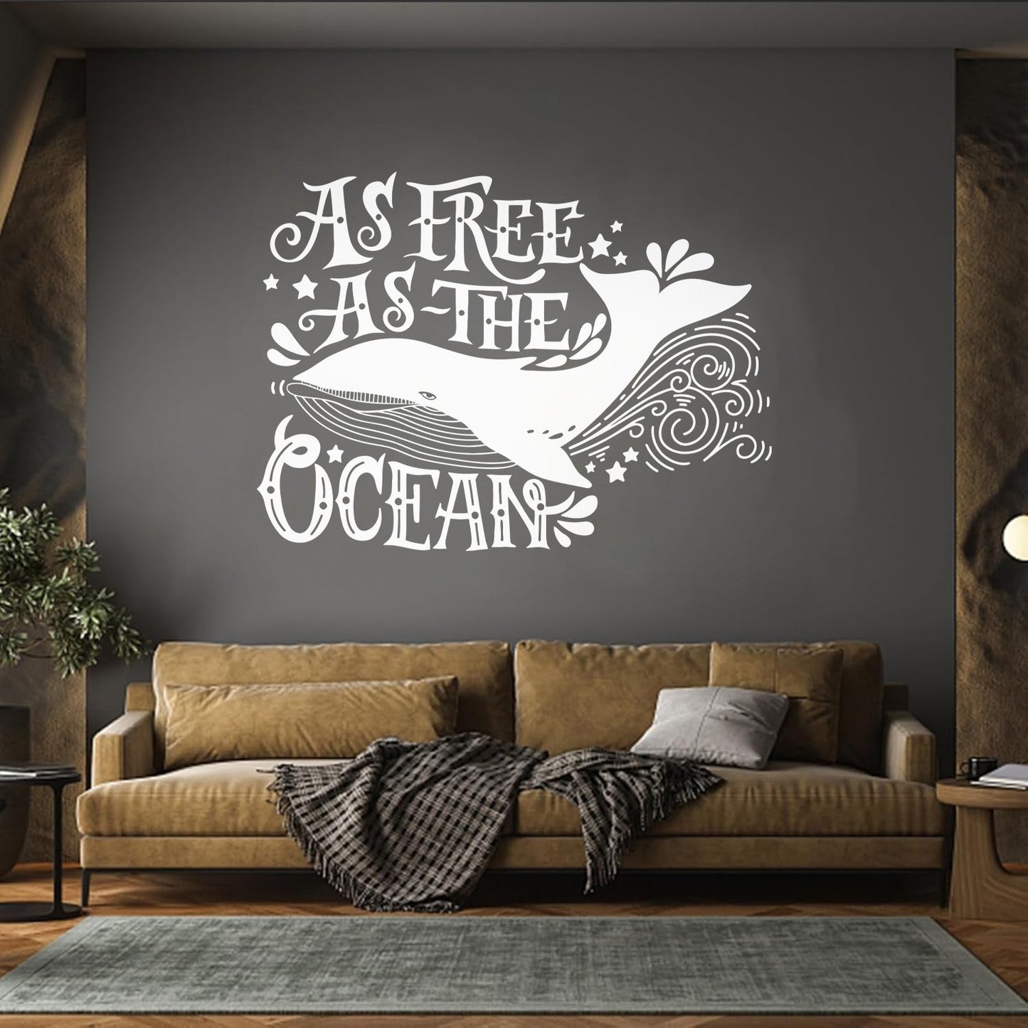 Vinyl Wall Stickers Ocean Quote Whale As Free As Ocean Home Easy Installation