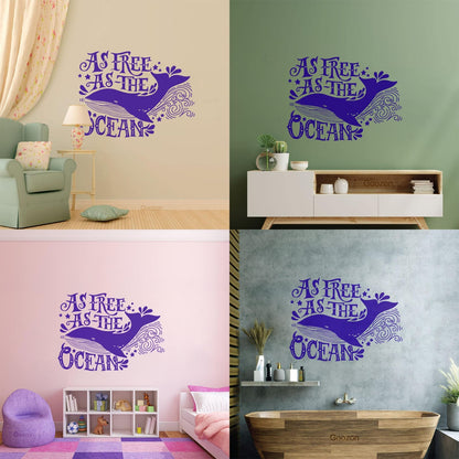 Vinyl Wall Stickers Ocean Quote Whale As Free As Ocean Home Easy Installation