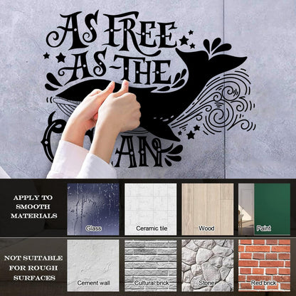 Vinyl Wall Stickers Ocean Quote Whale As Free As Ocean Home Easy Installation