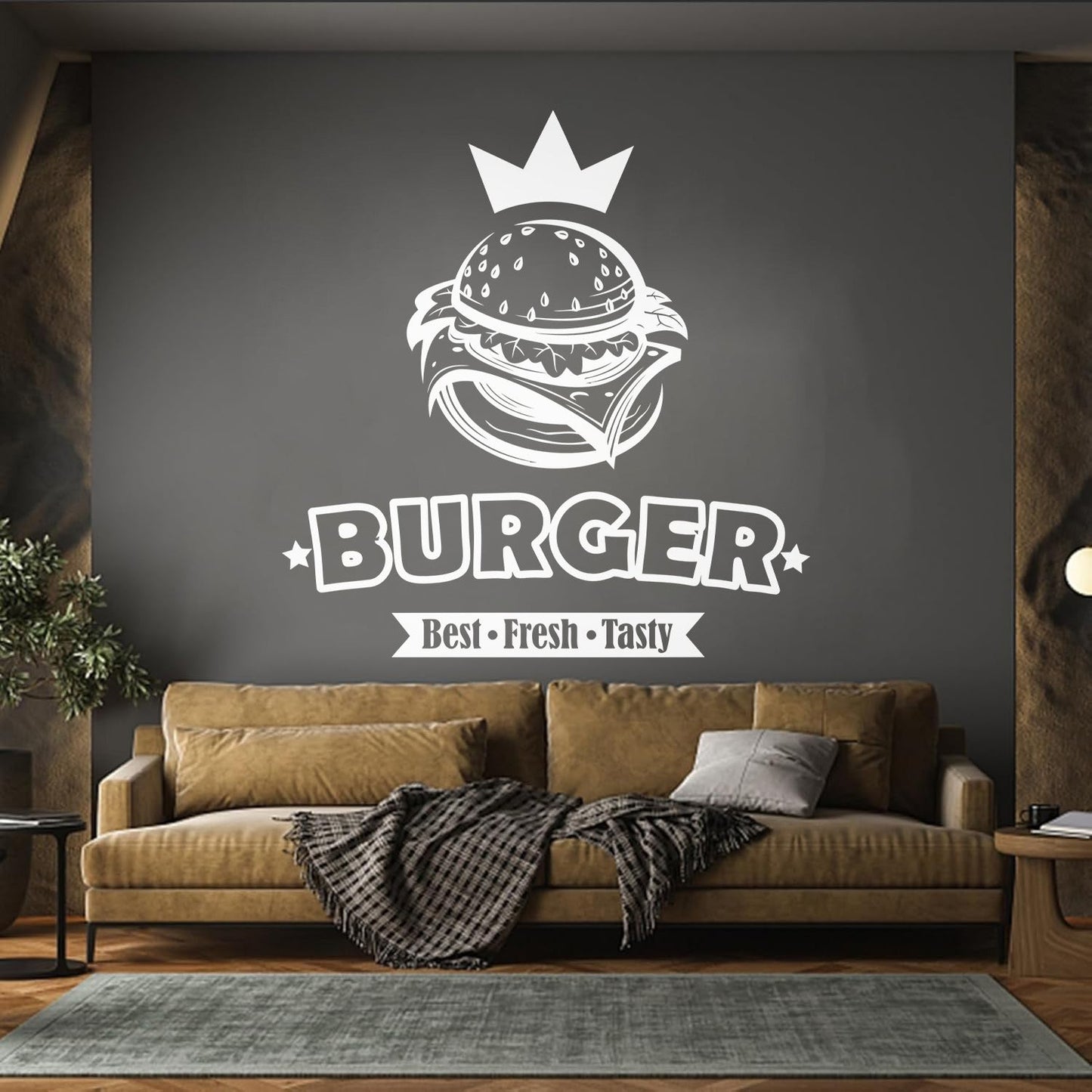 Engraving Decals Burger Food Lettering Fast Food Best Tasty Fresh Do Not Damage The Wall Surface