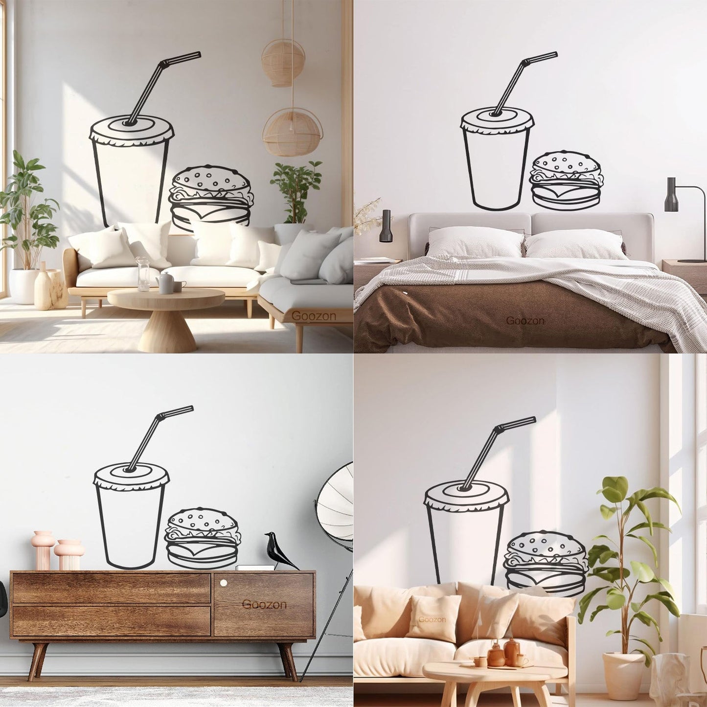 Wall Vinyl Sticker Decor Fast Food Rapid Delicious Cola Hamburger Cutlet Easy Installation