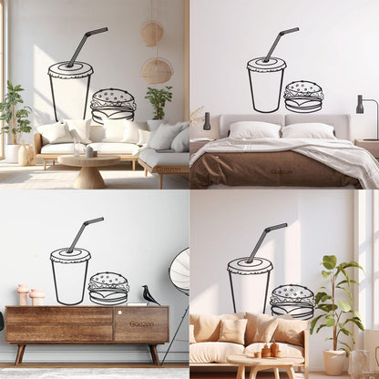 Wall Vinyl Sticker Decor Fast Food Rapid Delicious Cola Hamburger Cutlet Easy Installation