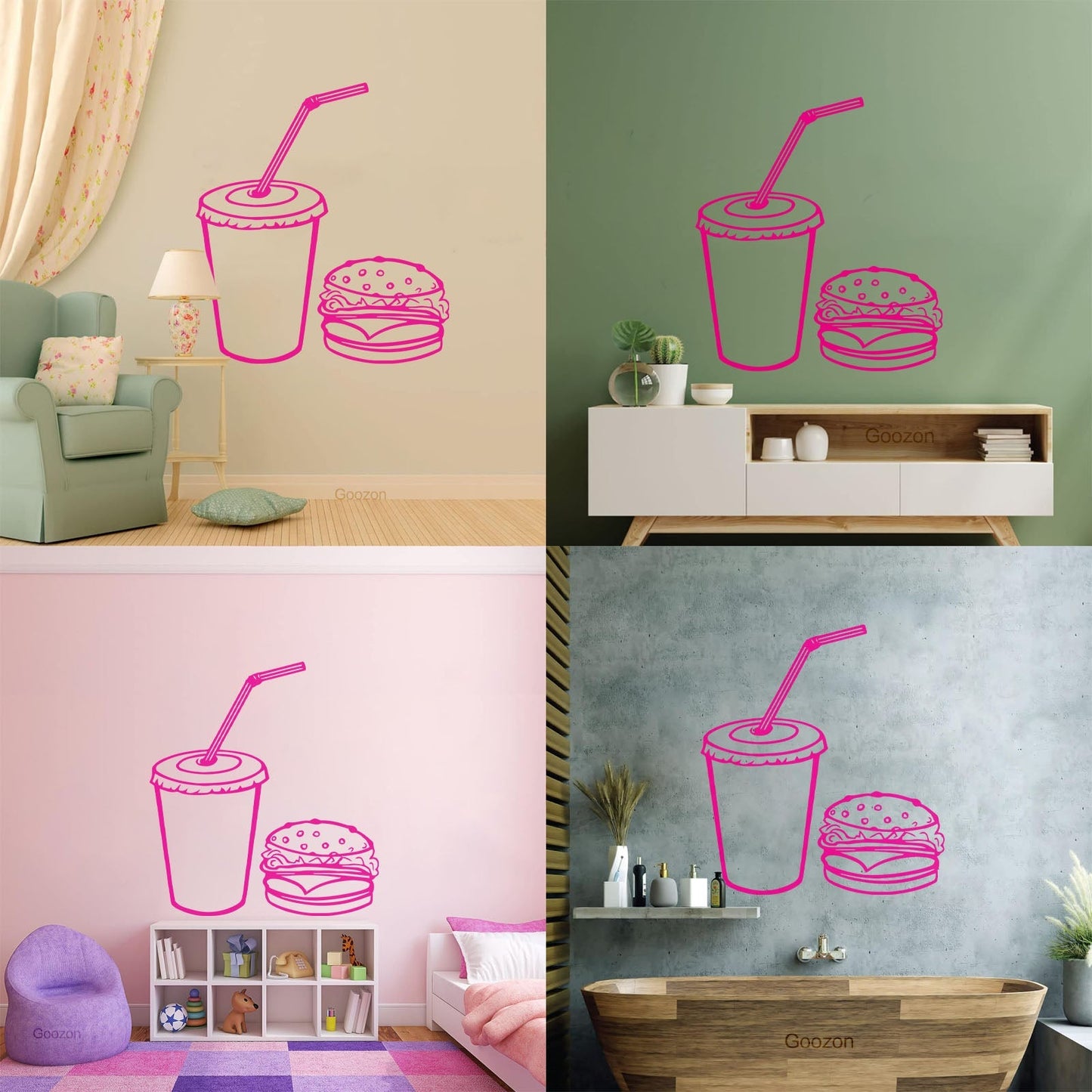 Wall Vinyl Sticker Decor Fast Food Rapid Delicious Cola Hamburger Cutlet Easy Installation