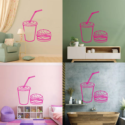 Wall Vinyl Sticker Decor Fast Food Rapid Delicious Cola Hamburger Cutlet Easy Installation