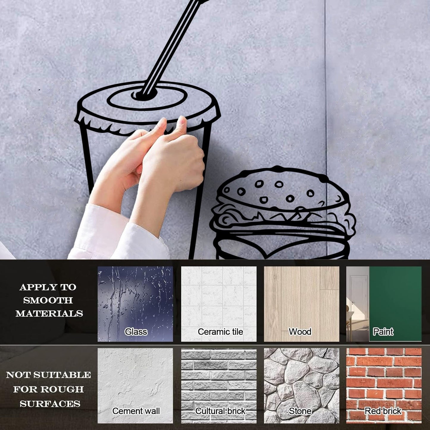 Wall Vinyl Sticker Decor Fast Food Rapid Delicious Cola Hamburger Cutlet Easy Installation