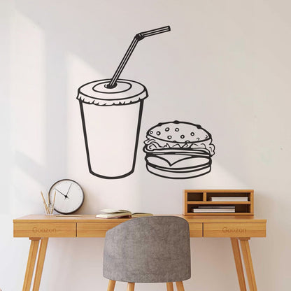 Wall Vinyl Sticker Decor Fast Food Rapid Delicious Cola Hamburger Cutlet Easy Installation