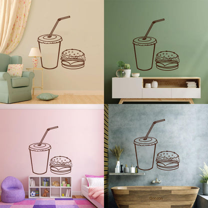 Wall Vinyl Sticker Decor Fast Food Rapid Delicious Cola Hamburger Cutlet Easy Installation