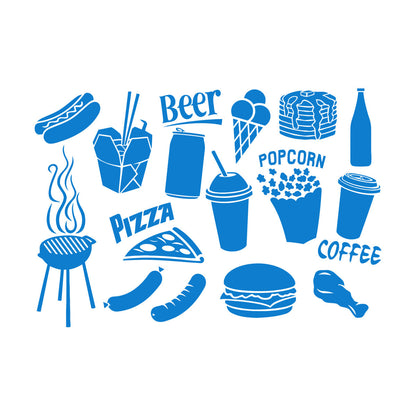 Engraving Decals Fast Food Icons Burger Pizza Popcorn Coffee Tattoo Culture