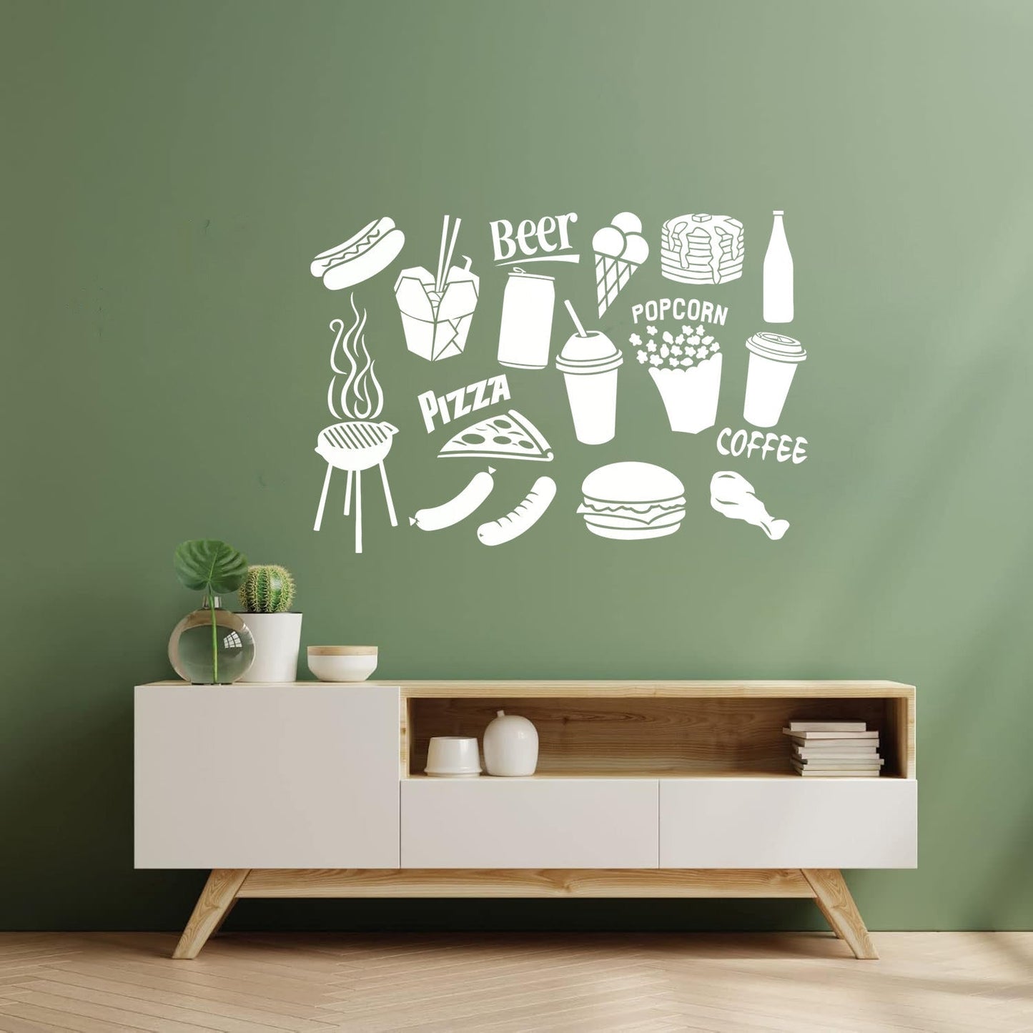 Engraving Decals Fast Food Icons Burger Pizza Popcorn Coffee Tattoo Culture