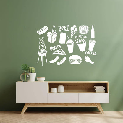 Engraving Decals Fast Food Icons Burger Pizza Popcorn Coffee Tattoo Culture