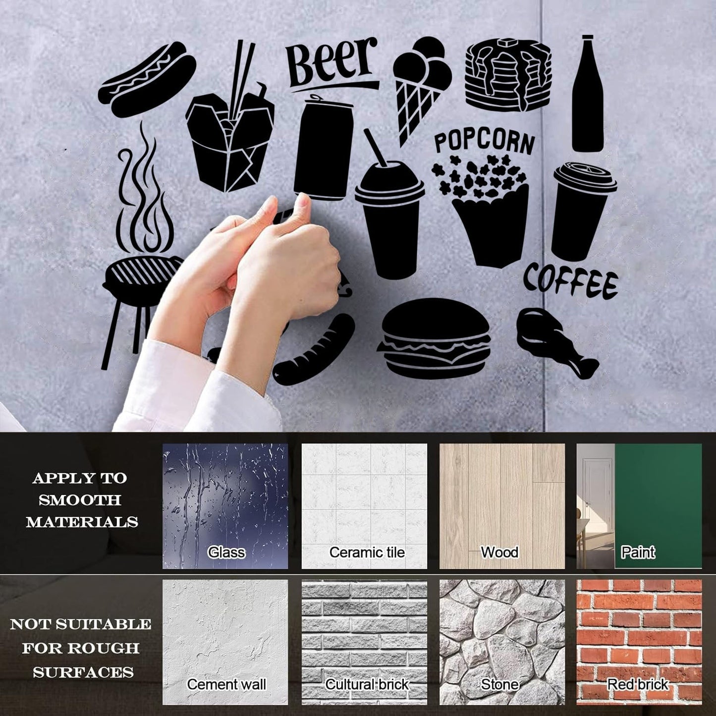 Engraving Decals Fast Food Icons Burger Pizza Popcorn Coffee Tattoo Culture