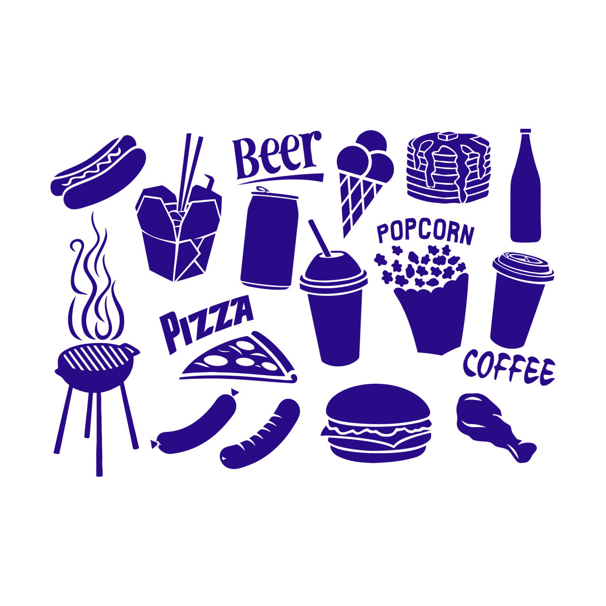 Engraving Decals Fast Food Icons Burger Pizza Popcorn Coffee Tattoo Culture