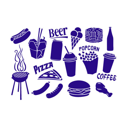 Engraving Decals Fast Food Icons Burger Pizza Popcorn Coffee Tattoo Culture