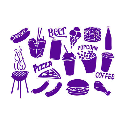 Engraving Decals Fast Food Icons Burger Pizza Popcorn Coffee Tattoo Culture