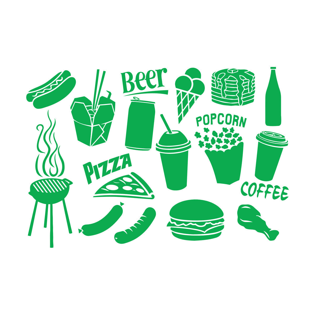 Engraving Decals Fast Food Icons Burger Pizza Popcorn Coffee Tattoo Culture