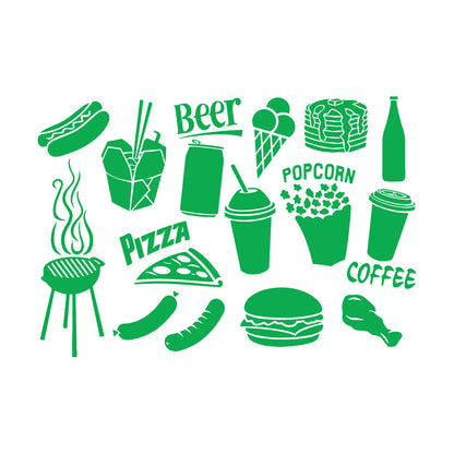 Engraving Decals Fast Food Icons Burger Pizza Popcorn Coffee Tattoo Culture