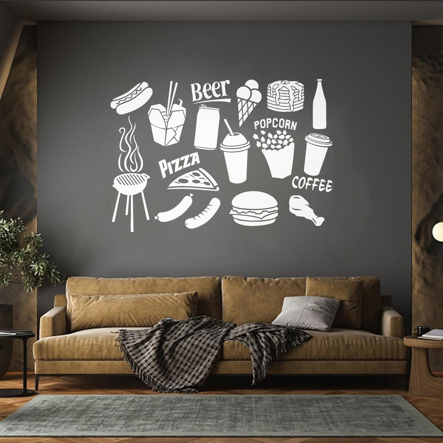 Engraving Decals Fast Food Icons Burger Pizza Popcorn Coffee Tattoo Culture