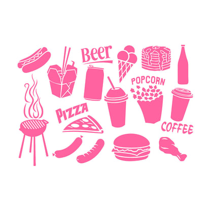 Engraving Decals Fast Food Icons Burger Pizza Popcorn Coffee Tattoo Culture