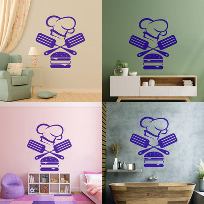Mural And Wall Vinyl Decal Fast Food Restaurant Burger Cap Dining Kitchen Removable Without Leaving Glue
