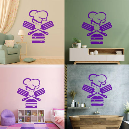 Mural And Wall Vinyl Decal Fast Food Restaurant Burger Cap Dining Kitchen Removable Without Leaving Glue