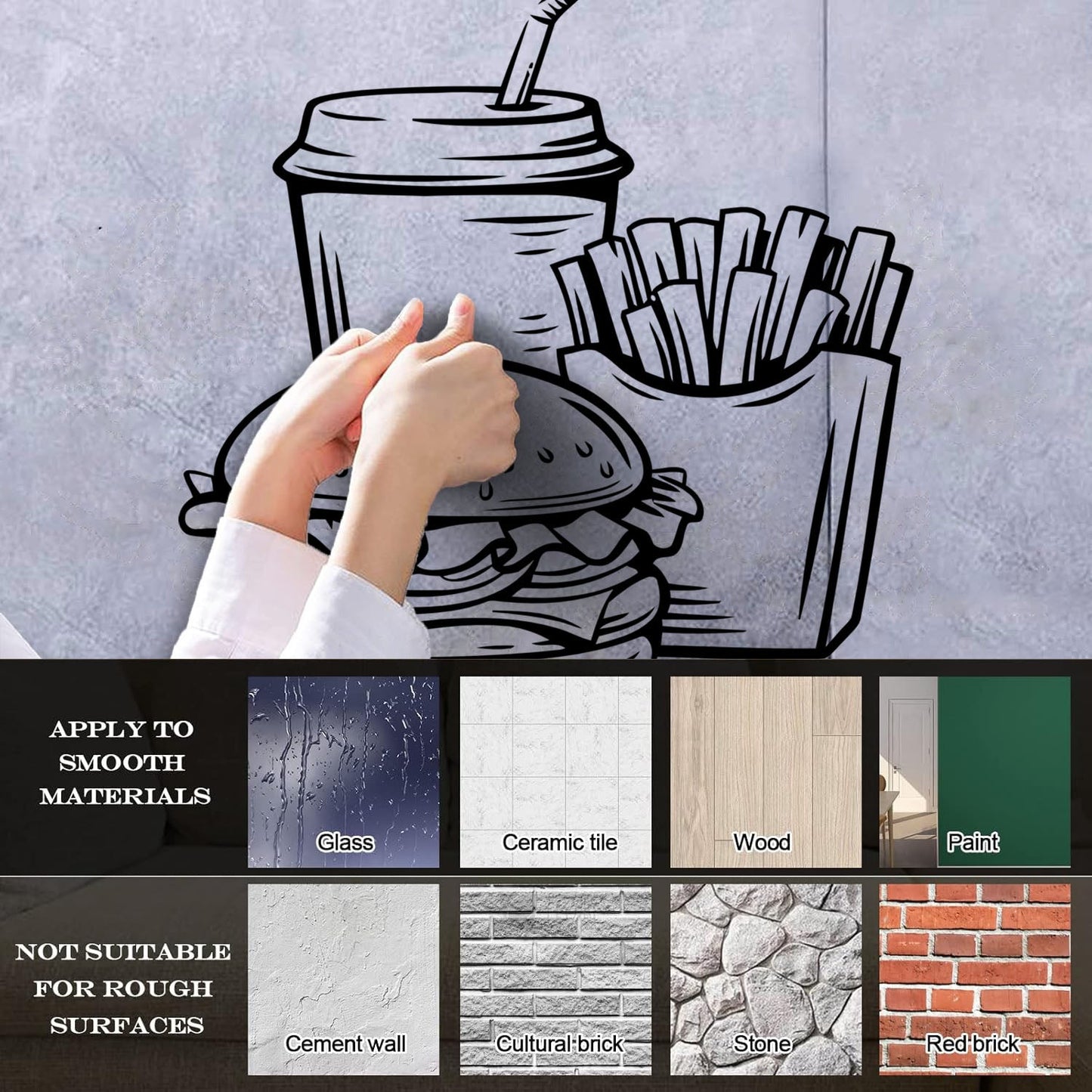 Wall Vinyl Sticker Decor Fast Food Soda Burger Drink French Fries Do Not Damage The Wall Surface