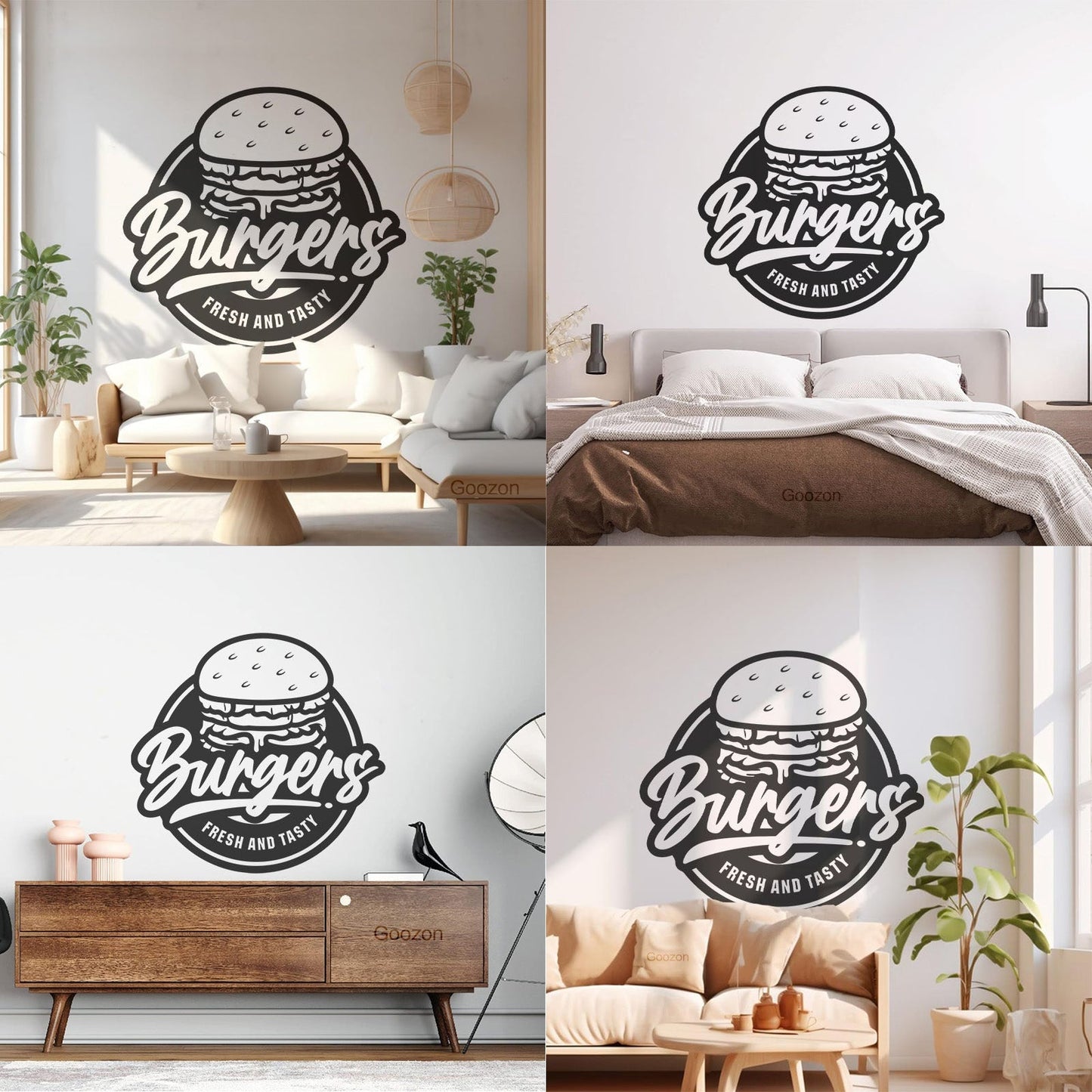 Fine Carving Stickers Fresh Tasty Burger Fast Food Cafe Restaurant Multi Color Selection