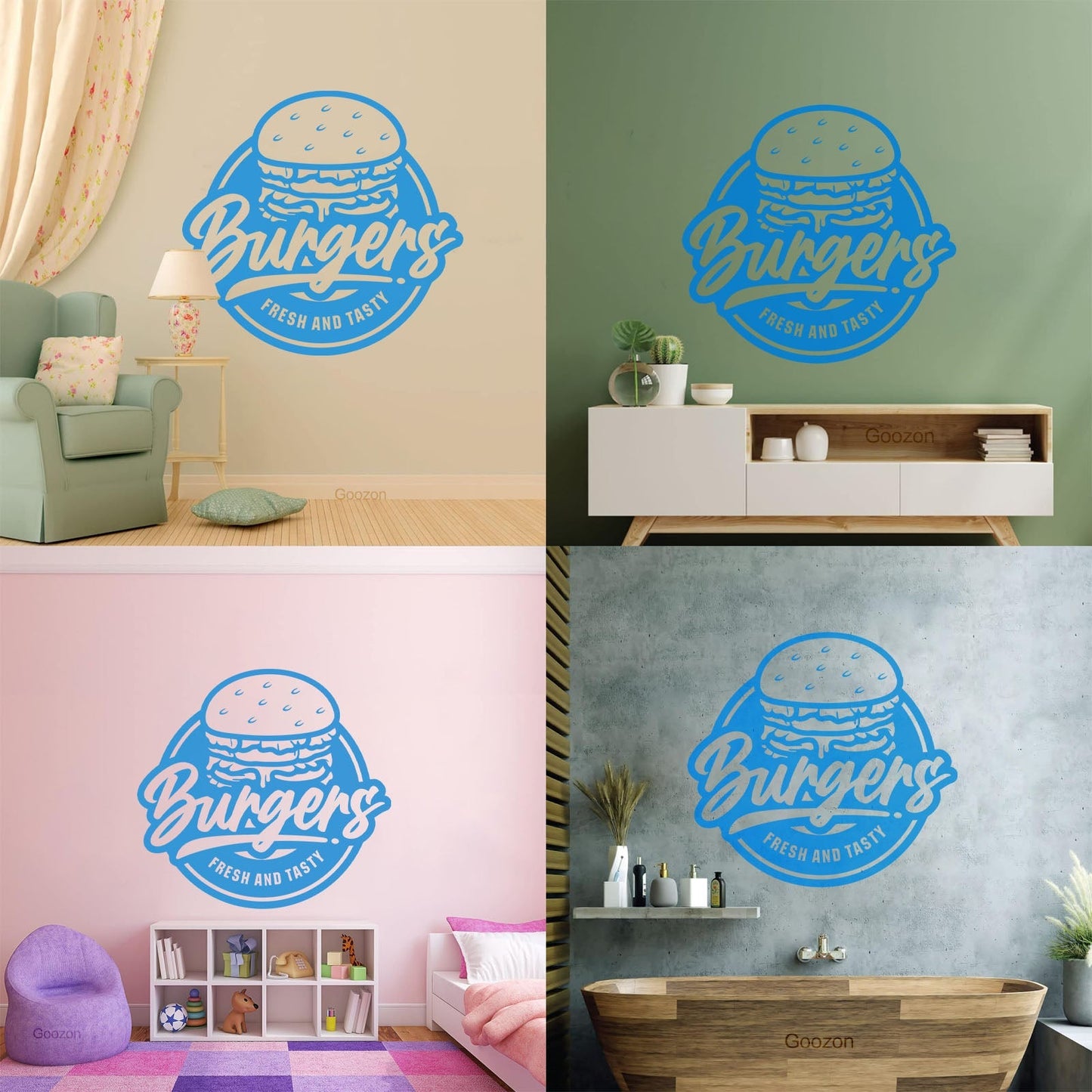 Fine Carving Stickers Fresh Tasty Burger Fast Food Cafe Restaurant Multi Color Selection