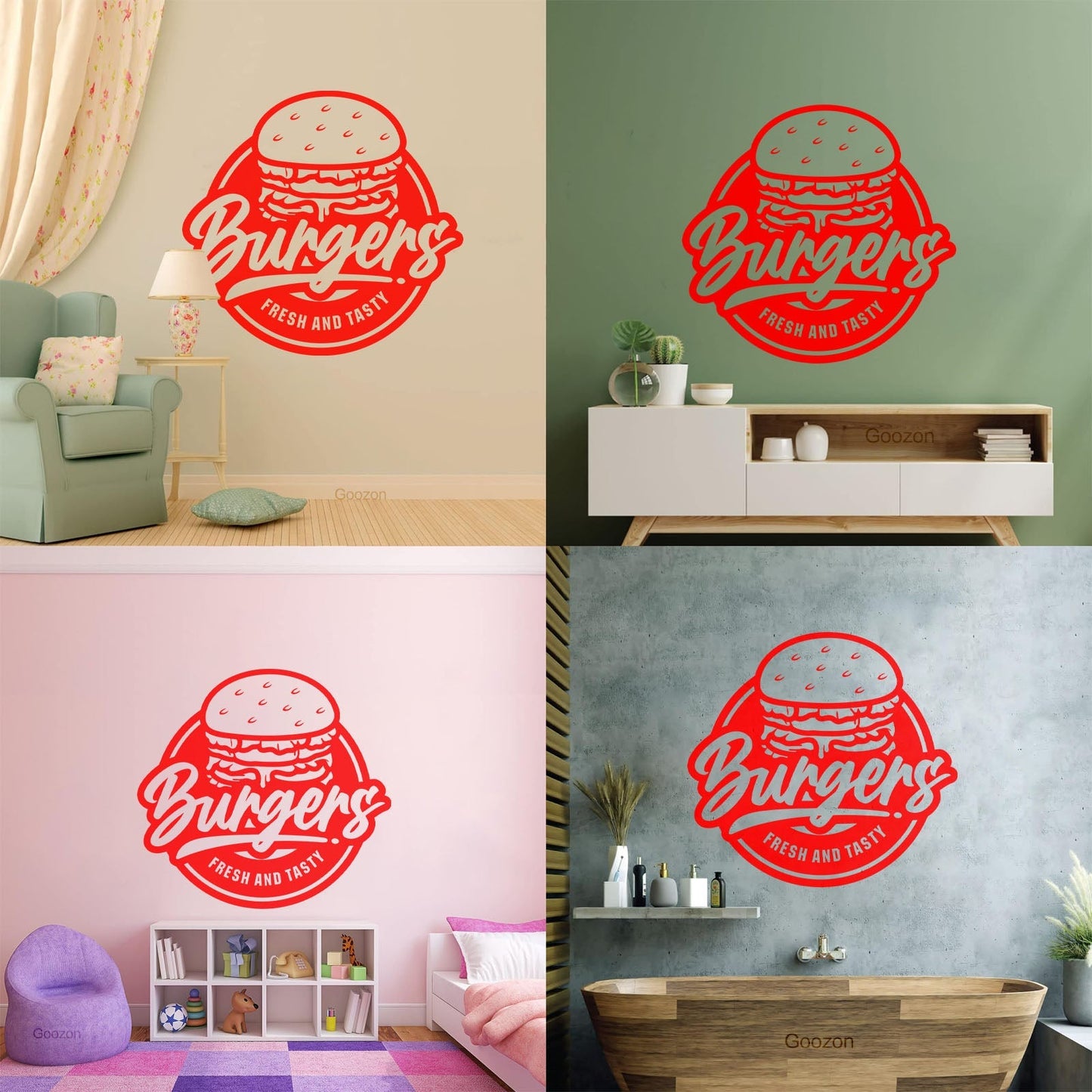 Fine Carving Stickers Fresh Tasty Burger Fast Food Cafe Restaurant Multi Color Selection