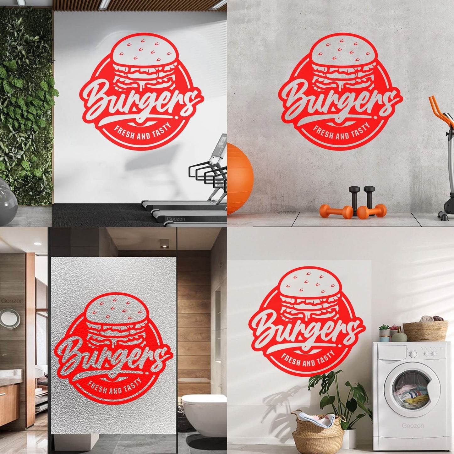 Fine Carving Stickers Fresh Tasty Burger Fast Food Cafe Restaurant Multi Color Selection