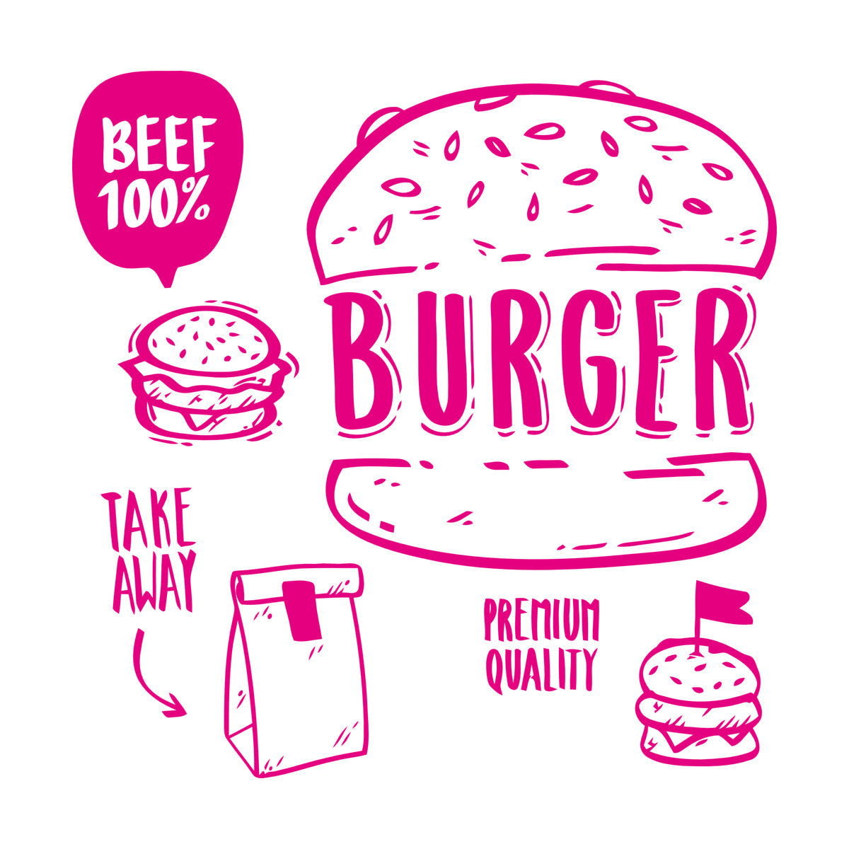 Hamburger Fast Food Premium Quality Beef Meat Wall Stickers Equipped With Transfer Film Kit