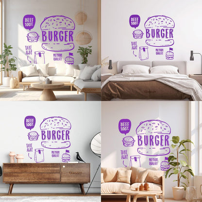 Hamburger Fast Food Premium Quality Beef Meat Wall Stickers Equipped With Transfer Film Kit