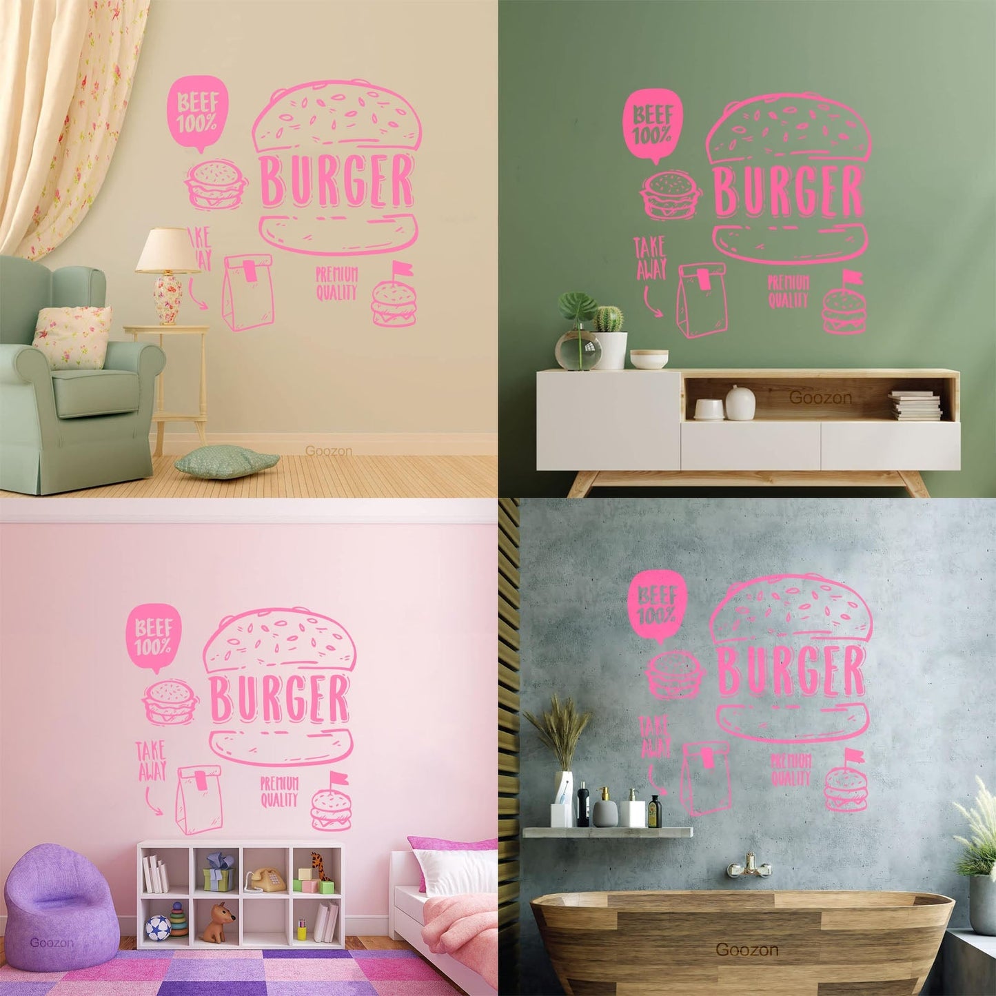 Hamburger Fast Food Premium Quality Beef Meat Wall Stickers Equipped With Transfer Film Kit