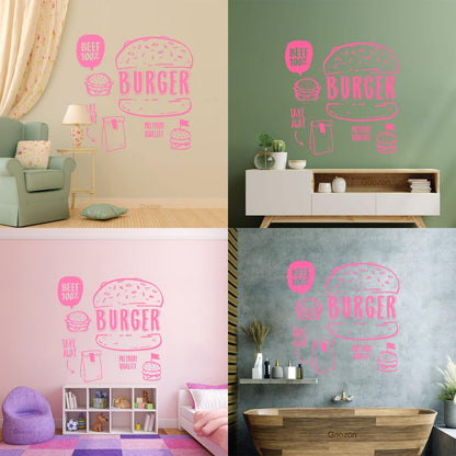 Hamburger Fast Food Premium Quality Beef Meat Wall Stickers Equipped With Transfer Film Kit