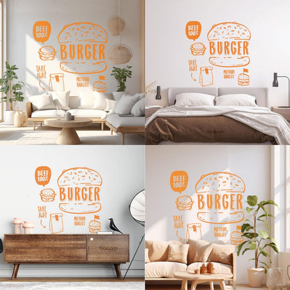 Hamburger Fast Food Premium Quality Beef Meat Wall Stickers Equipped With Transfer Film Kit