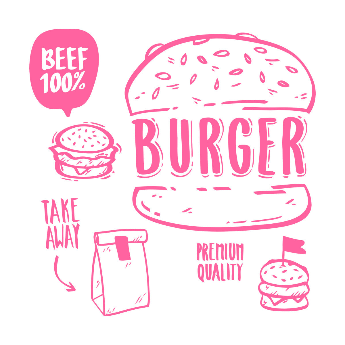 Hamburger Fast Food Premium Quality Beef Meat Wall Stickers Equipped With Transfer Film Kit