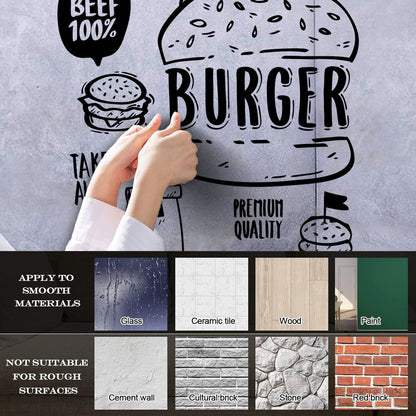 Hamburger Fast Food Premium Quality Beef Meat Wall Stickers Equipped With Transfer Film Kit