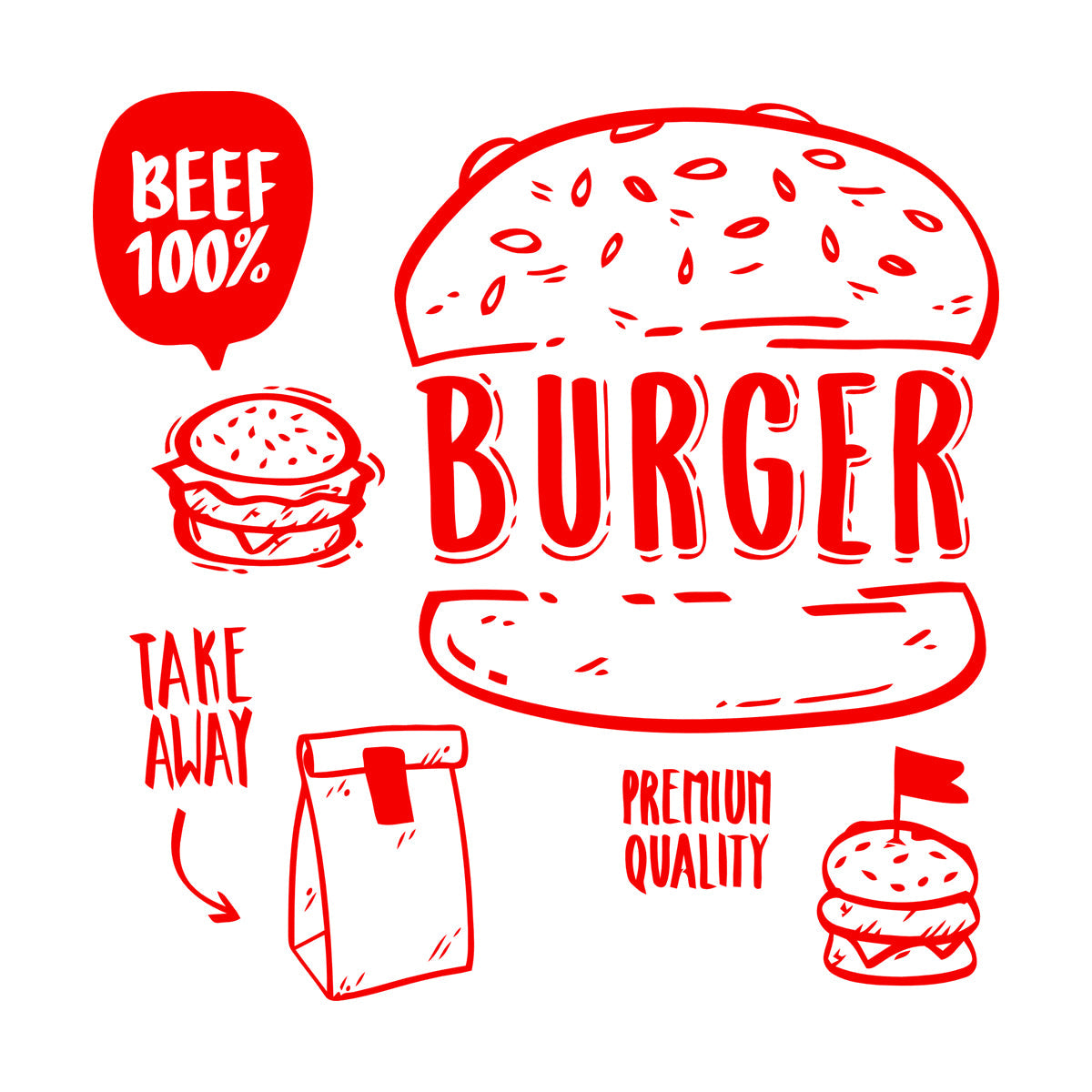 Hamburger Fast Food Premium Quality Beef Meat Wall Stickers Equipped With Transfer Film Kit