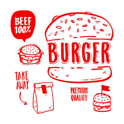 Hamburger Fast Food Premium Quality Beef Meat Wall Stickers Equipped With Transfer Film Kit
