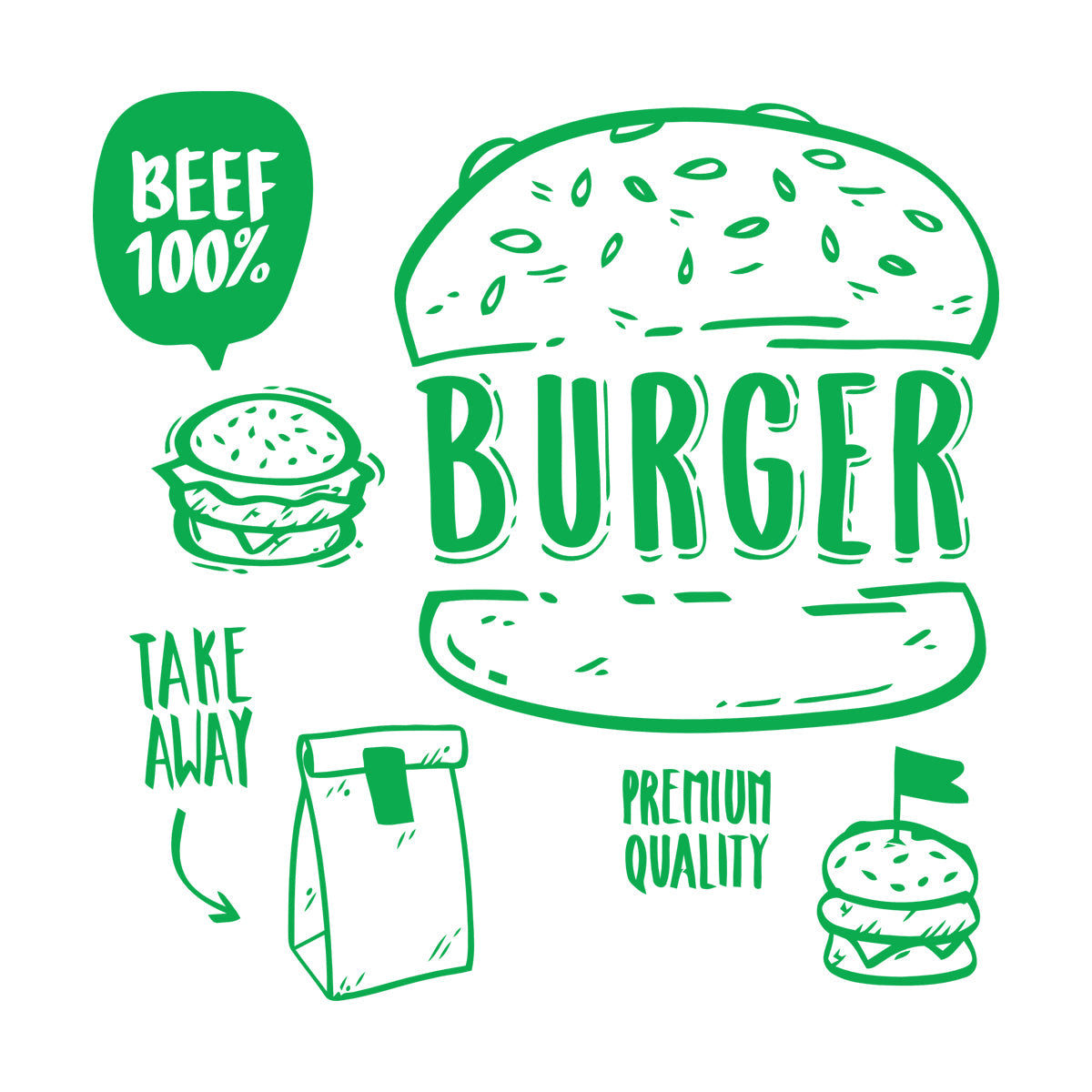 Hamburger Fast Food Premium Quality Beef Meat Wall Stickers Equipped With Transfer Film Kit