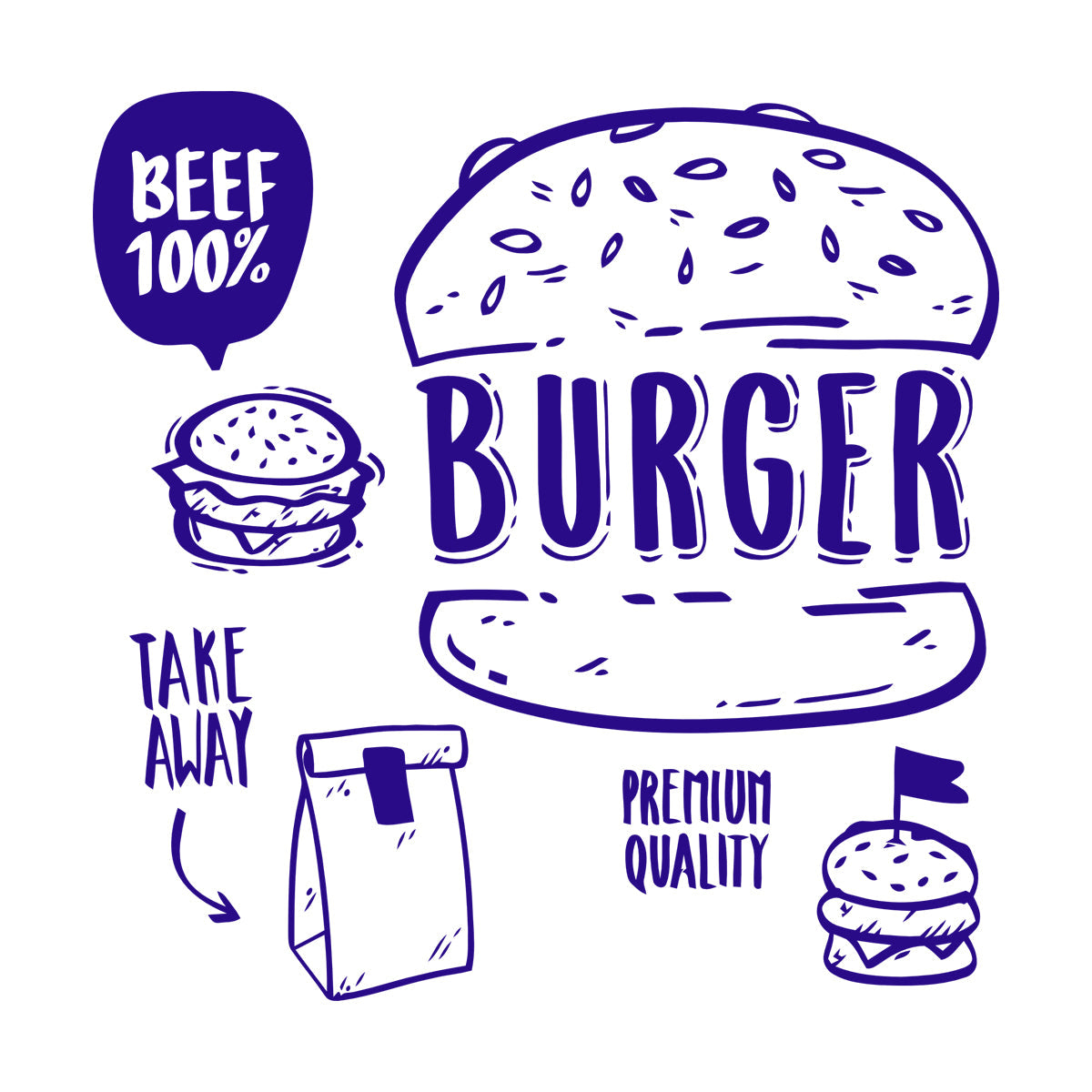 Hamburger Fast Food Premium Quality Beef Meat Wall Stickers Equipped With Transfer Film Kit