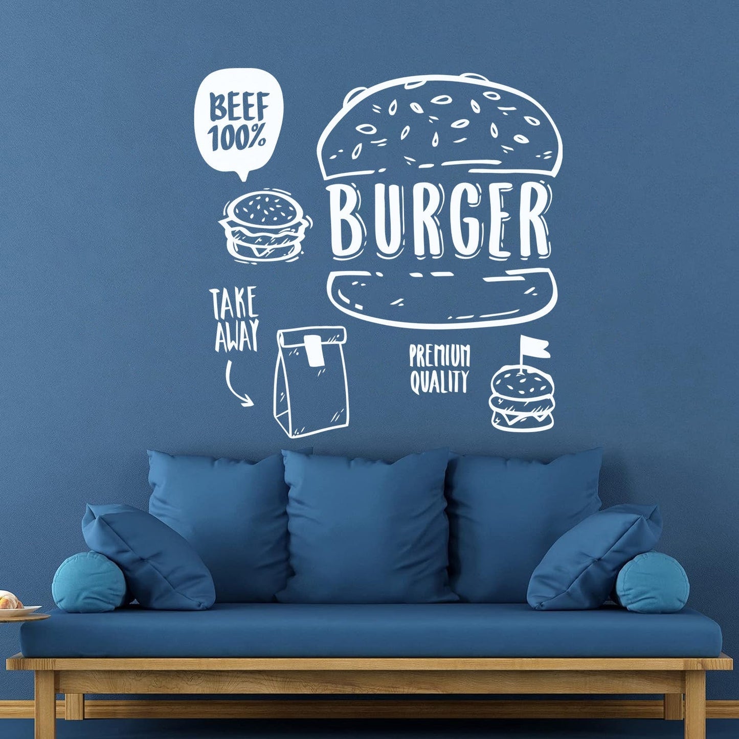 Hamburger Fast Food Premium Quality Beef Meat Wall Stickers Equipped With Transfer Film Kit