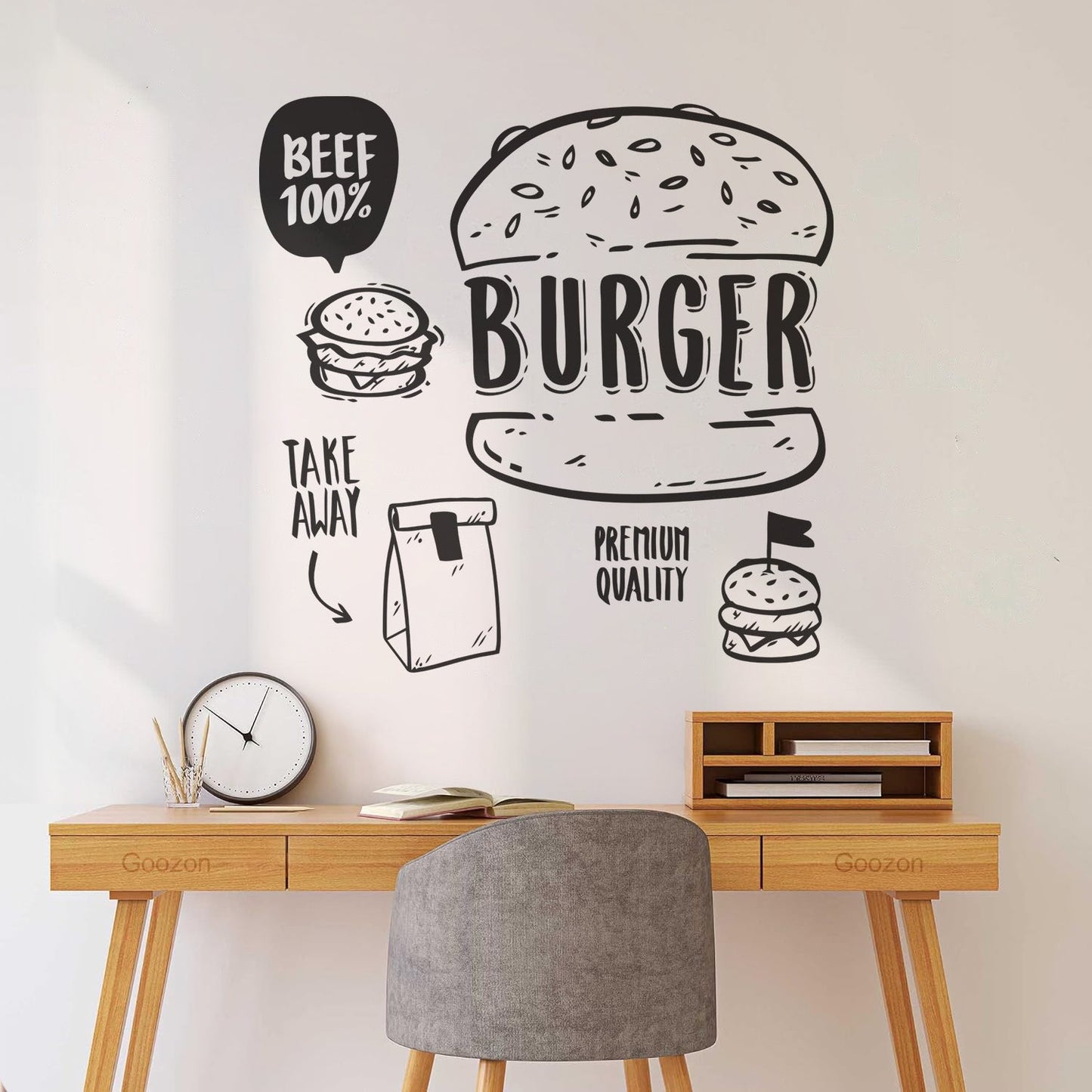Hamburger Fast Food Premium Quality Beef Meat Wall Stickers Equipped With Transfer Film Kit