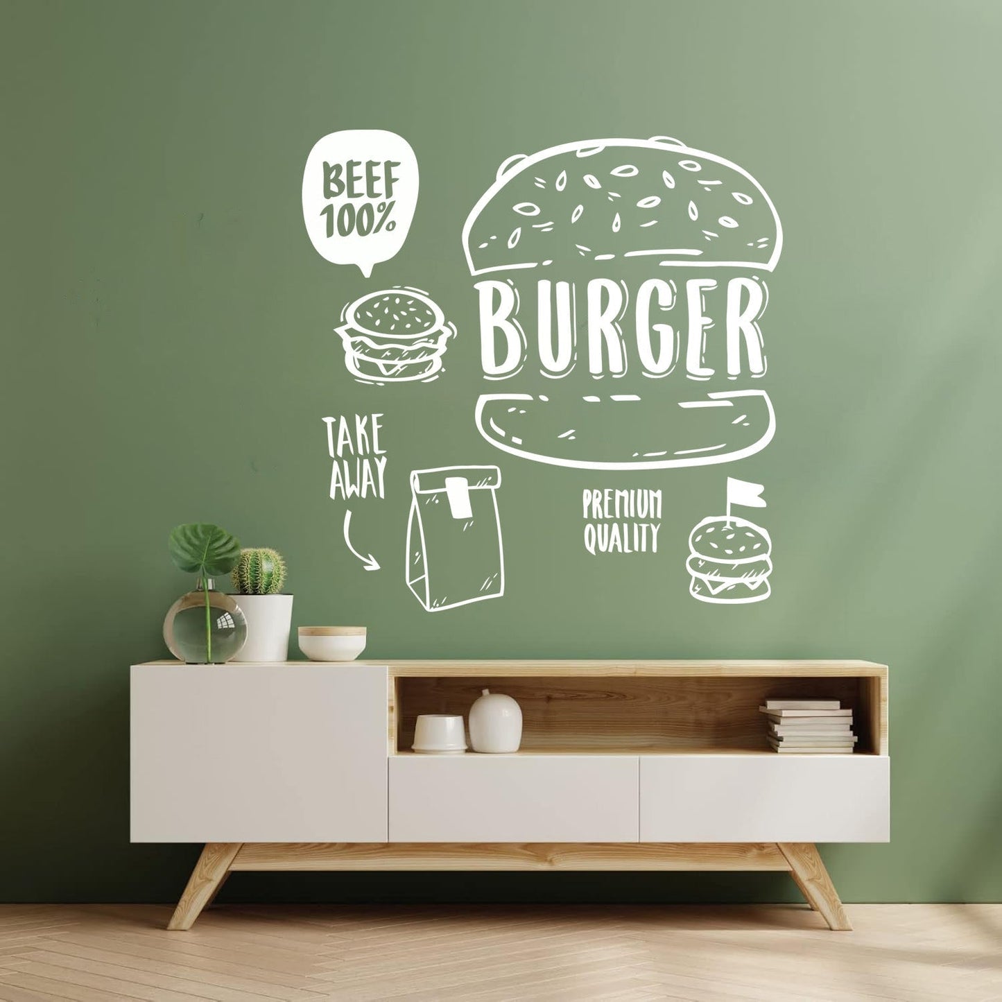 Hamburger Fast Food Premium Quality Beef Meat Wall Stickers Equipped With Transfer Film Kit