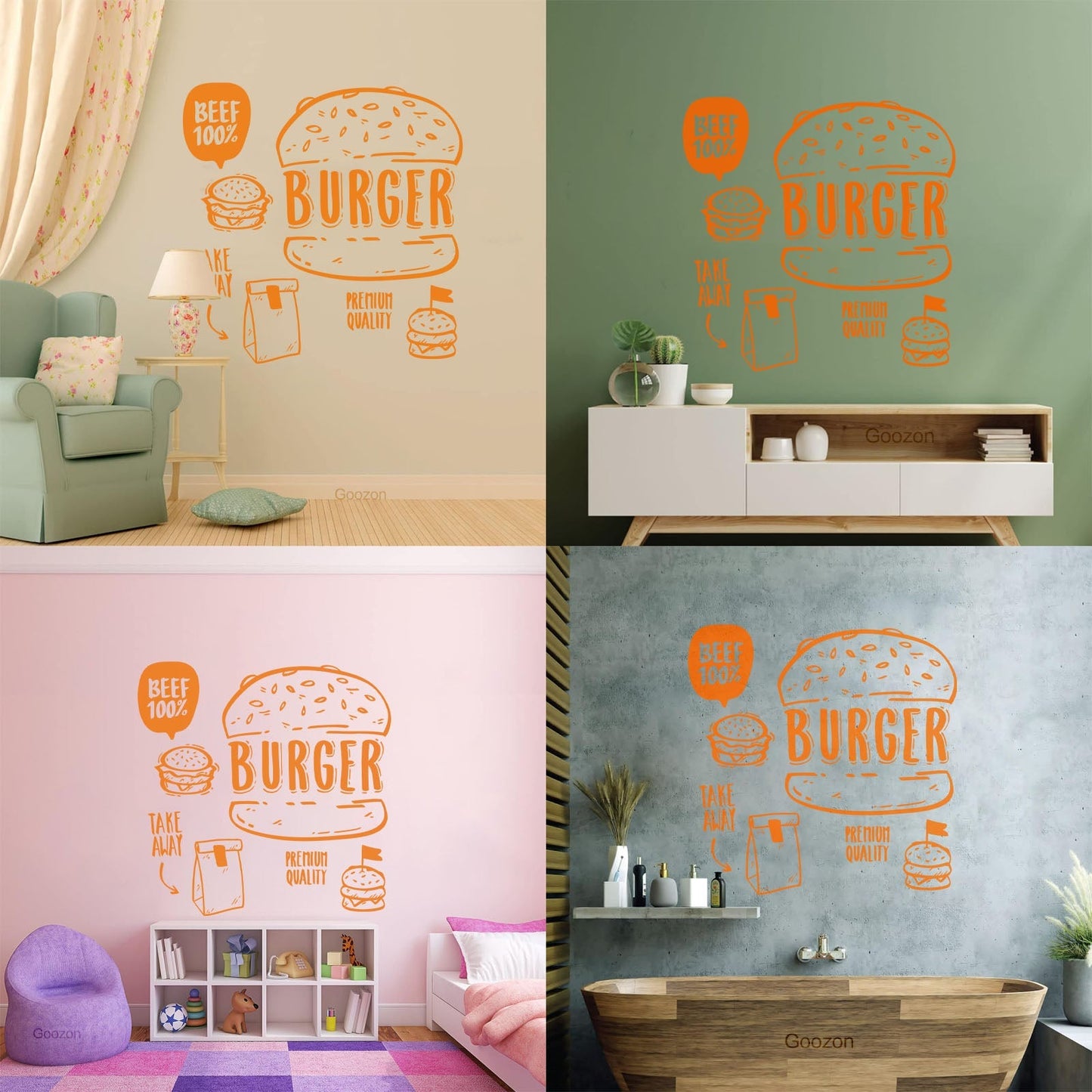 Hamburger Fast Food Premium Quality Beef Meat Wall Stickers Equipped With Transfer Film Kit